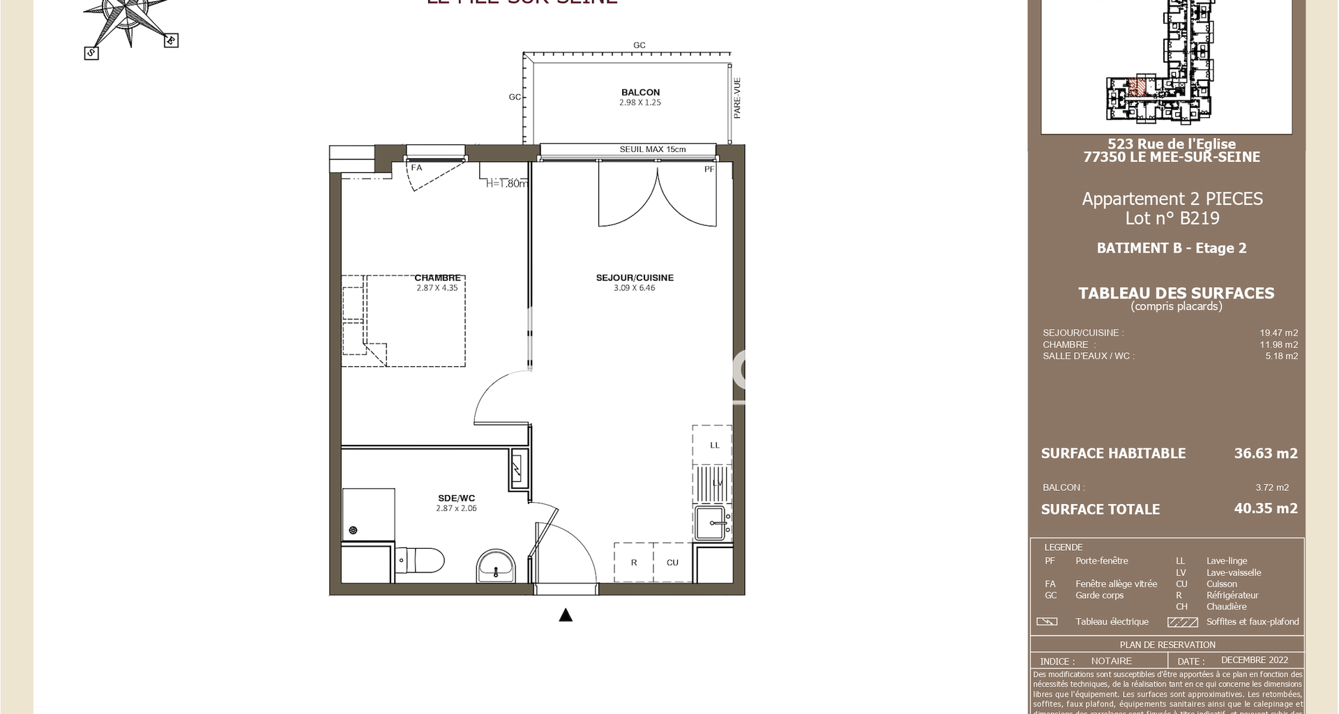 Appartement 2 pièces (36.63 m²) à louer - Le Mée-sur-seine (77350)