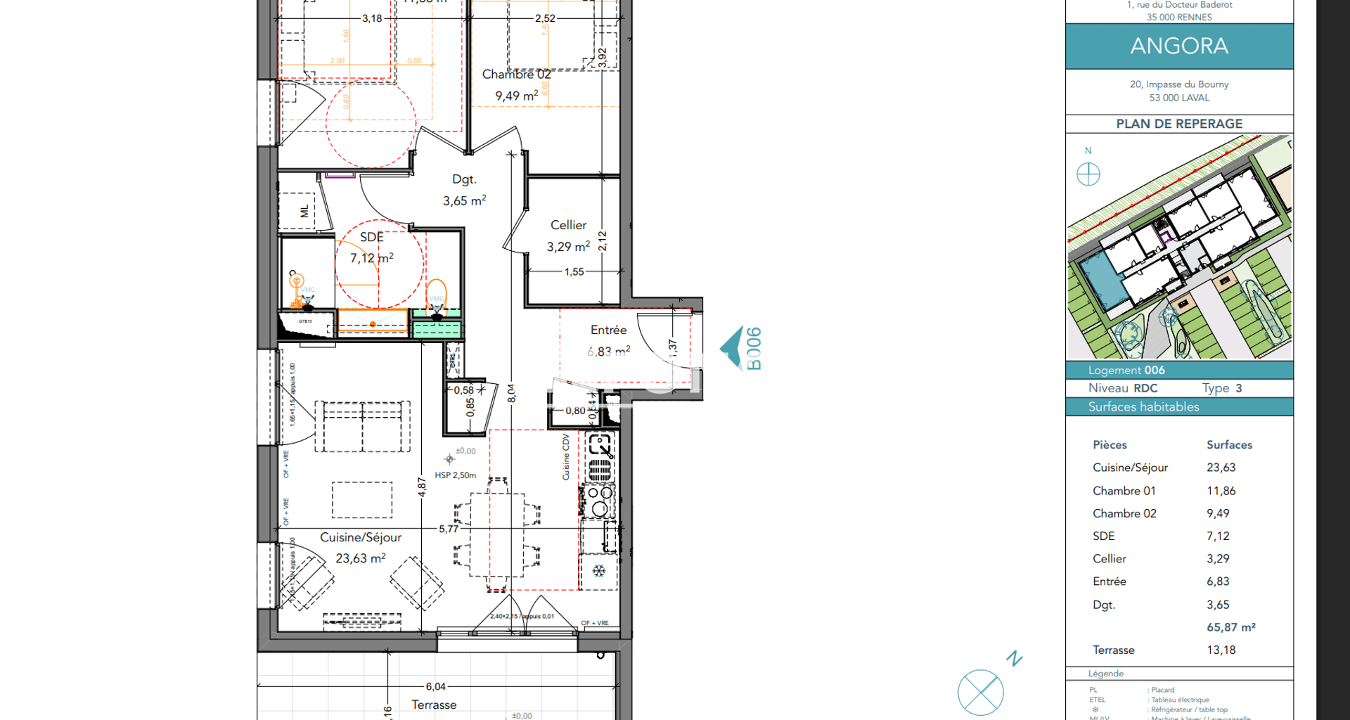 Appartement 3 pièces (65.87 m²) à louer - Laval (53000)
