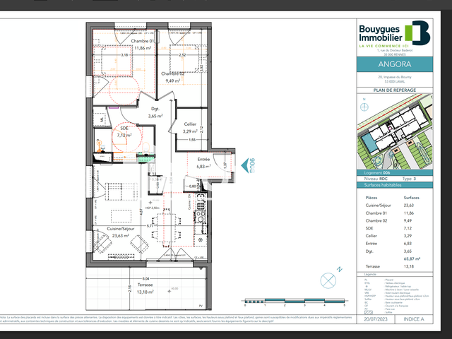Appartement 3 pièces (65.87 m²) à louer - Laval (53000)