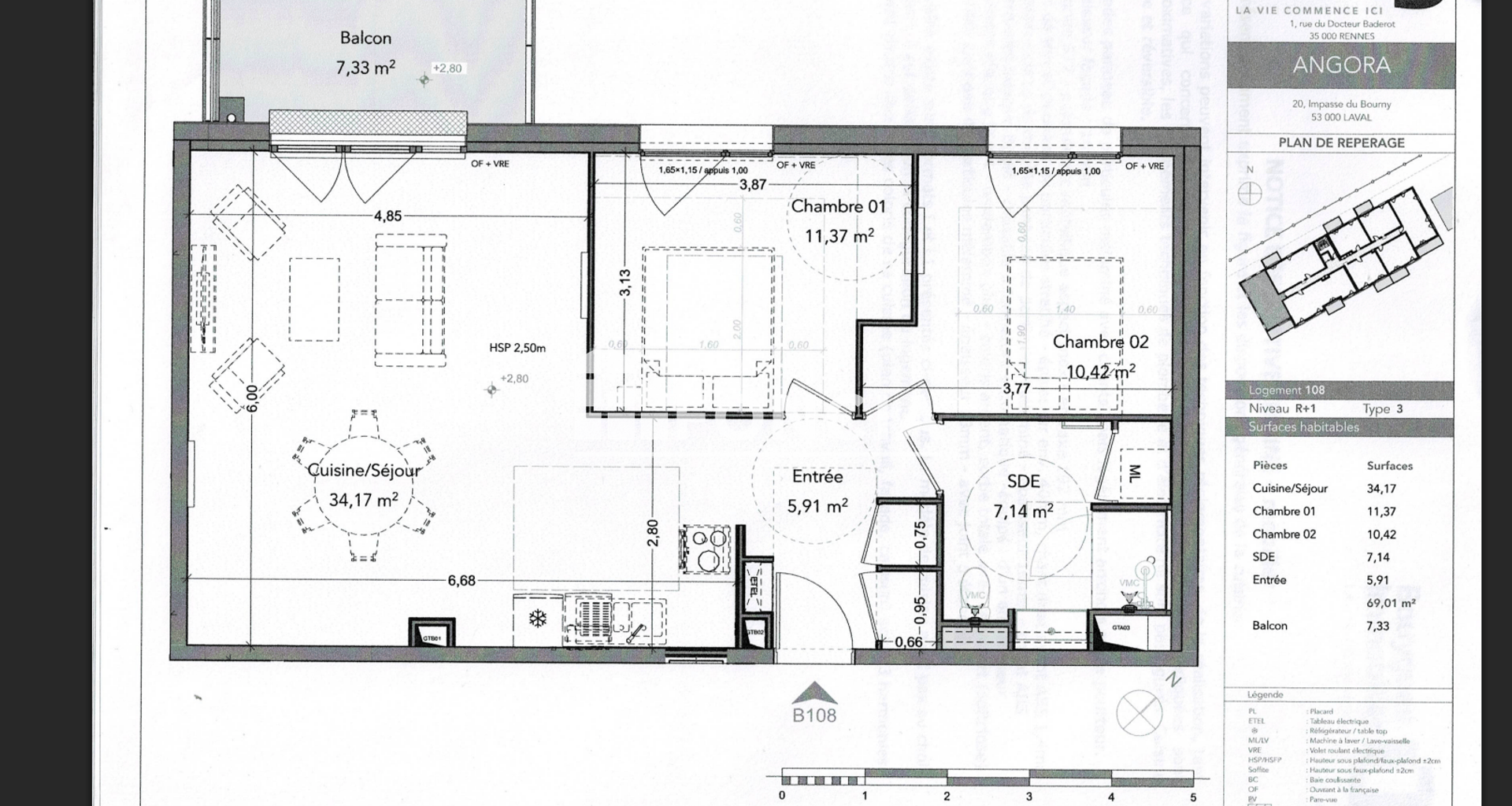 Appartement 3 pièces (69.01 m²) à louer - Laval (53000)