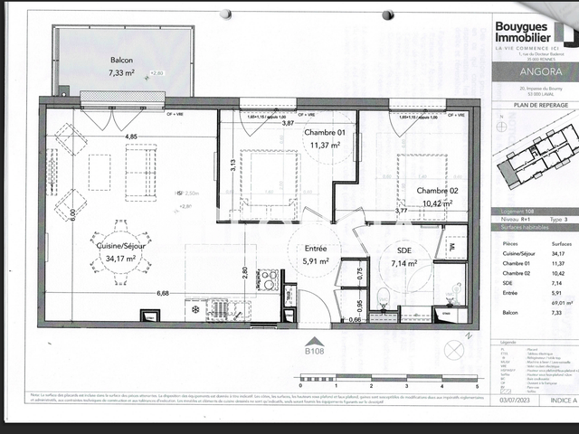 Appartement 3 pièces (69.01 m²) à louer - Laval (53000)