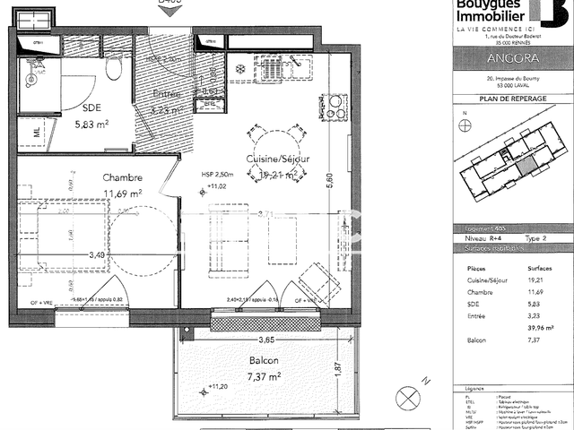 Appartement 2 pièces (39.96 m²) à louer - Laval (53000)
