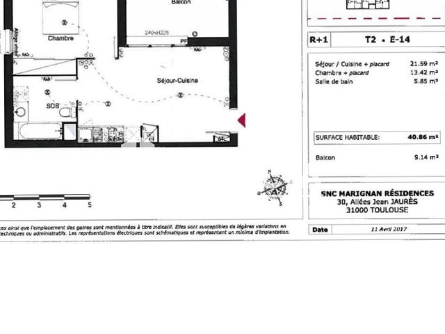 Appartement 2 pièces (40.7 m²) à louer - Tournefeuille (31170)