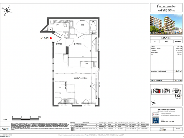 Appartement 2 pièces (42.3 m²) à louer - Clichy (92110)