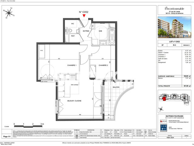 Appartement 3 pièces (60 m²) à louer - Clichy (92110)