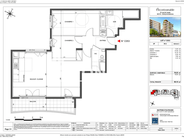 Appartement 3 pièces (78.5 m²) à louer - Clichy (92110)