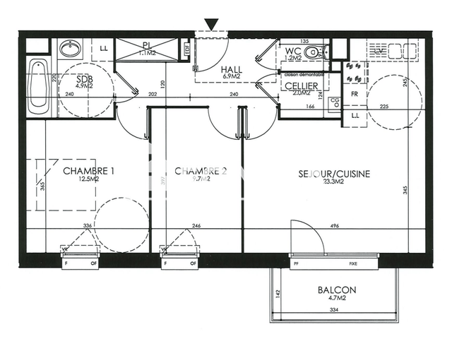 Appartement 3 pièces (61.6 m²) à louer - Roubaix (59100)