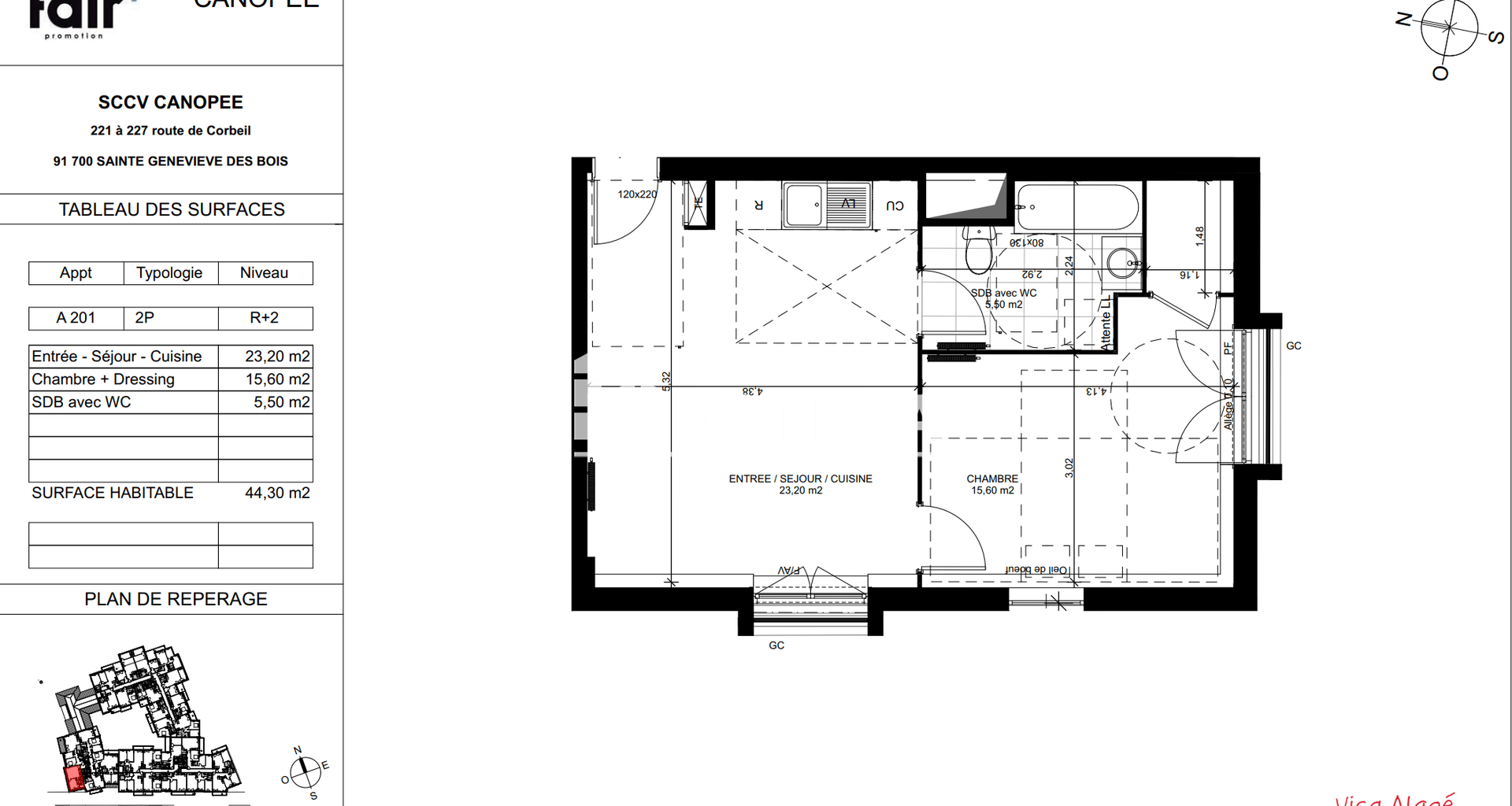 Appartement 2 pièces (44.3 m²) à louer - Sainte-geneviève-des-bois (91700)