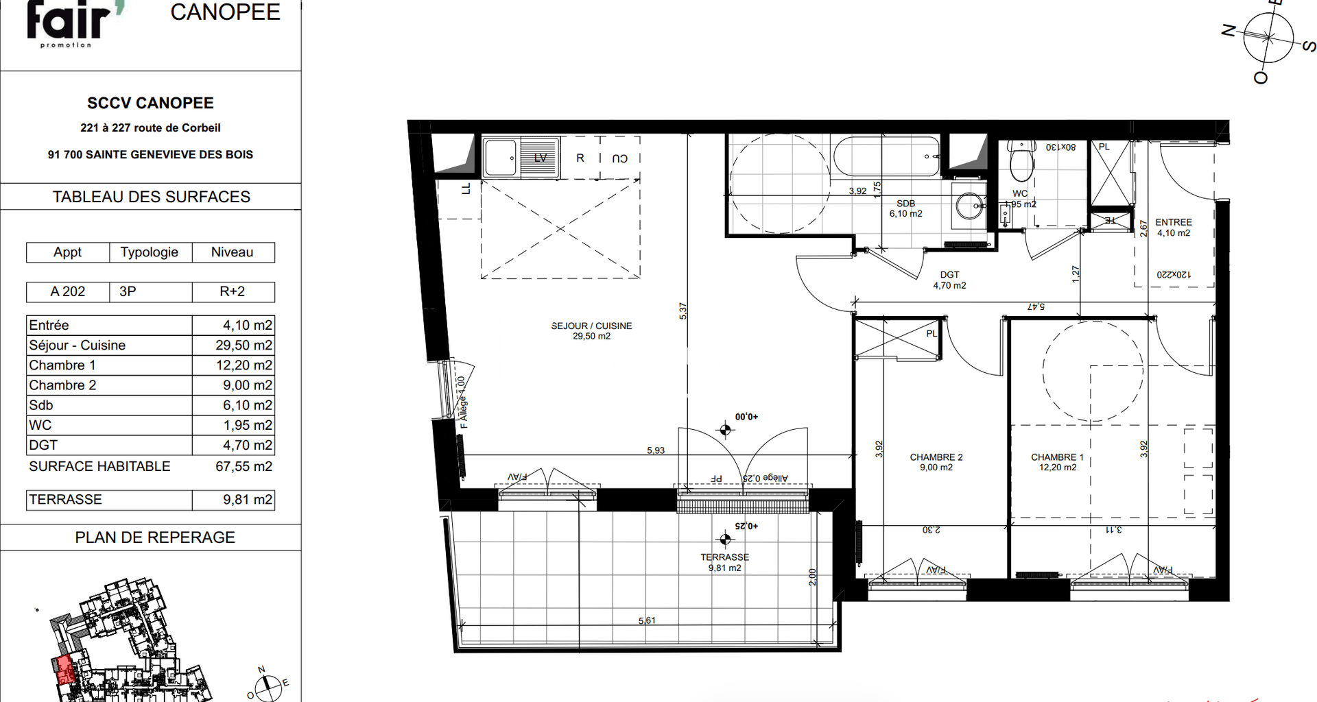 Appartement 3 pièces (67.55 m²) à louer - Sainte-geneviève-des-bois (91700)