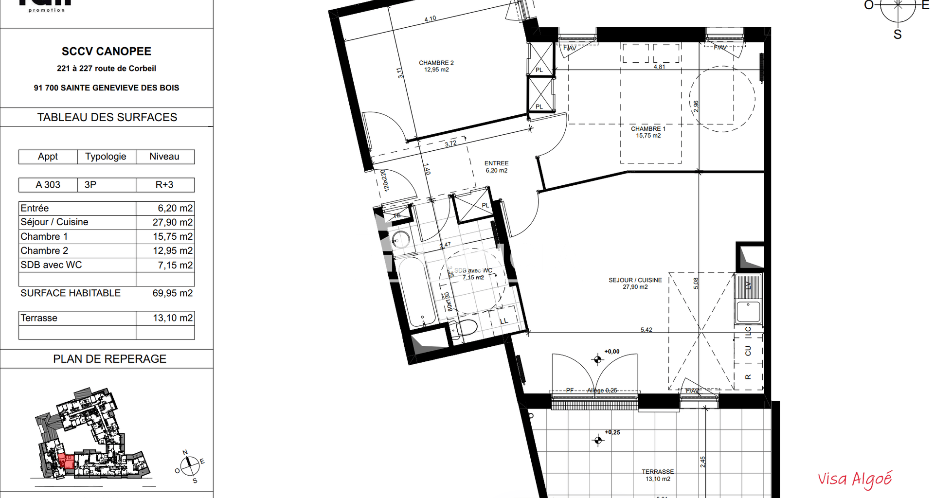 Appartement 3 pièces (69.95 m²) à louer - Sainte-geneviève-des-bois (91700)