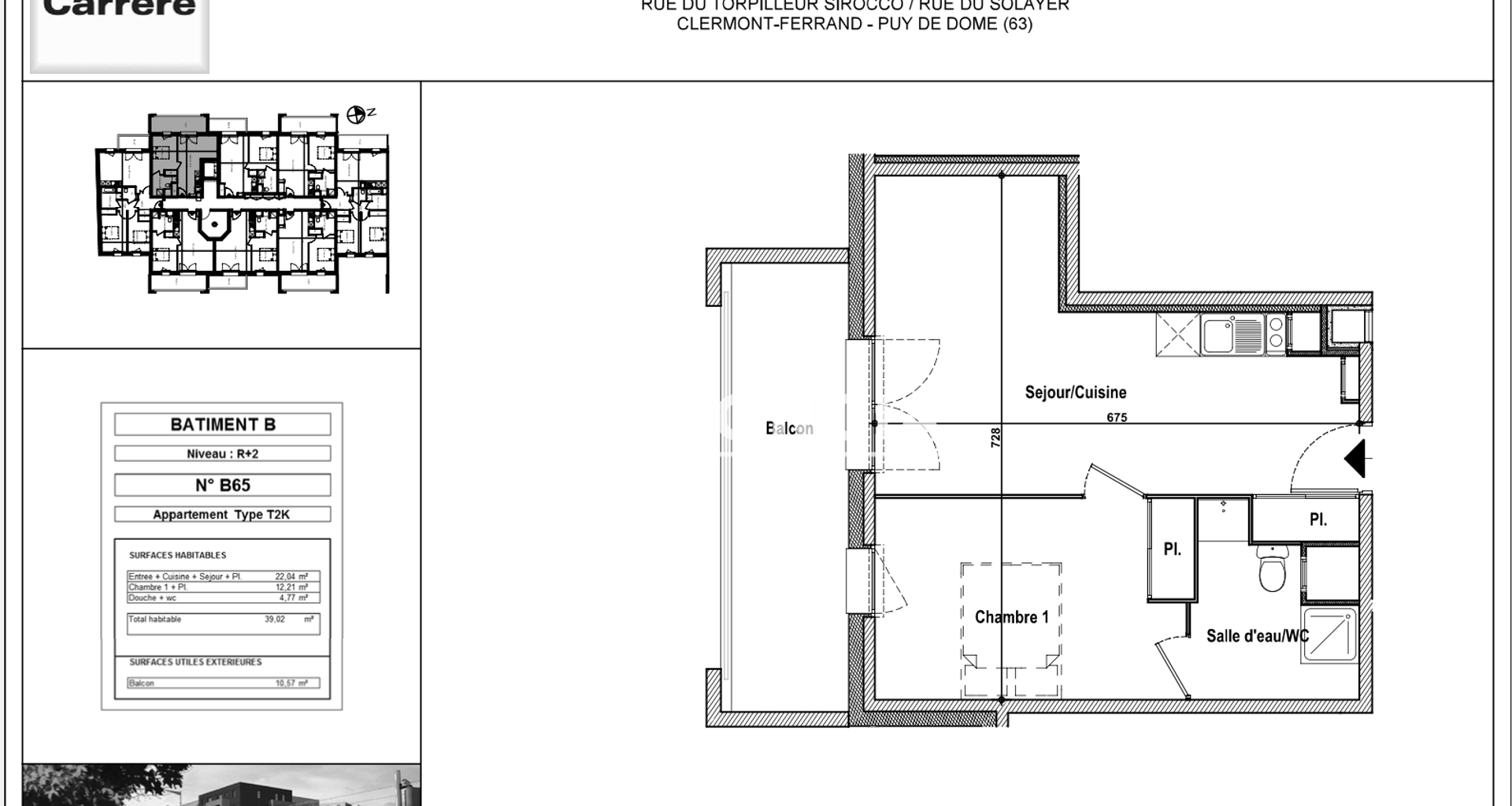 Appartement 2 pièces (39.02 m²) à louer - Clermont-ferrand (63000)
