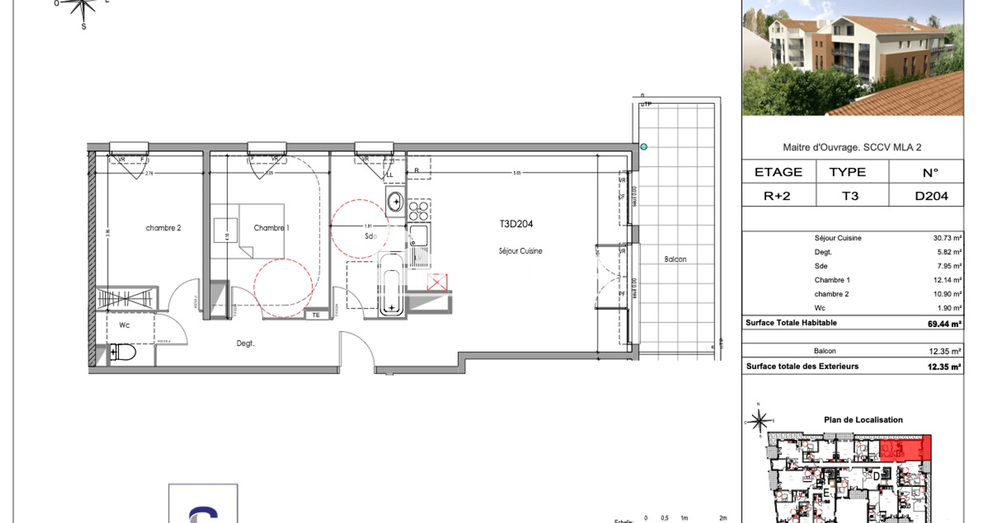 Appartement 3 pièces (69.44 m²) à louer - Morières-lès-avignon (84310)