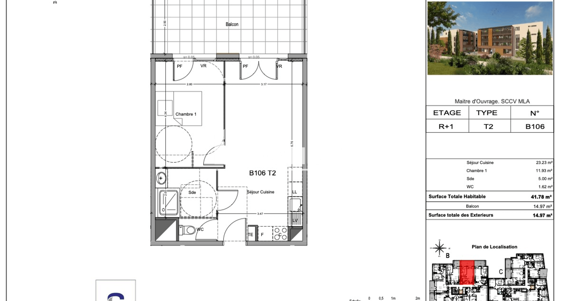 Appartement 2 pièces (41.78 m²) à louer - Morières-lès-avignon (84310)