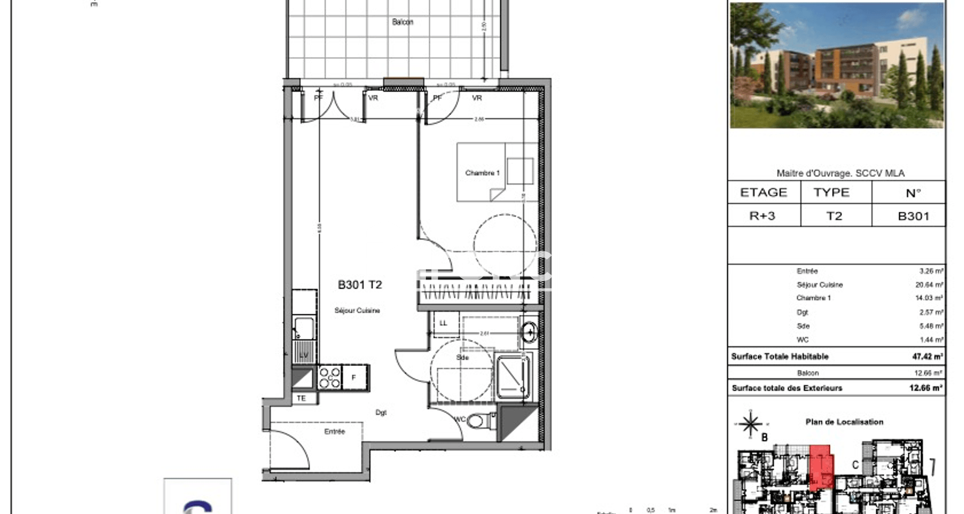 Appartement 2 pièces (47.42 m²) à louer - Morières-lès-avignon (84310)