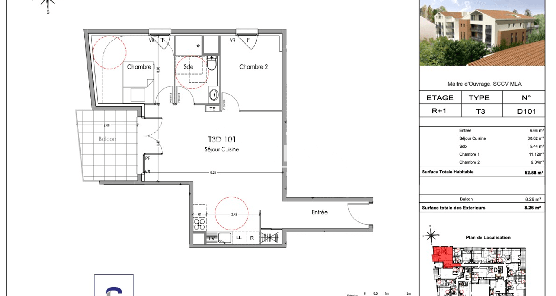 Appartement 3 pièces (62.58 m²) à louer - Morières-lès-avignon (84310)