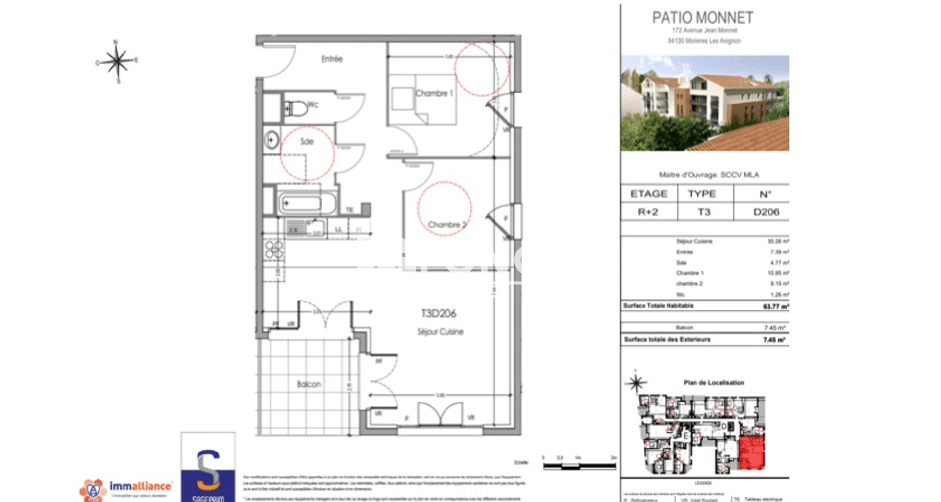 Appartement 3 pièces (63.77 m²) à louer - Morières-lès-avignon (84310)