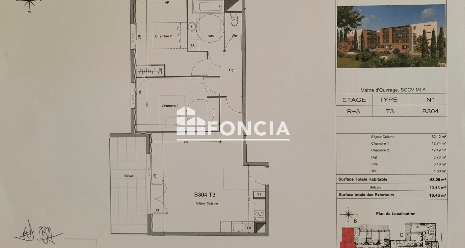 Appartement 3 pièces (68.28 m²) à louer - Morières-lès-avignon (84310)
