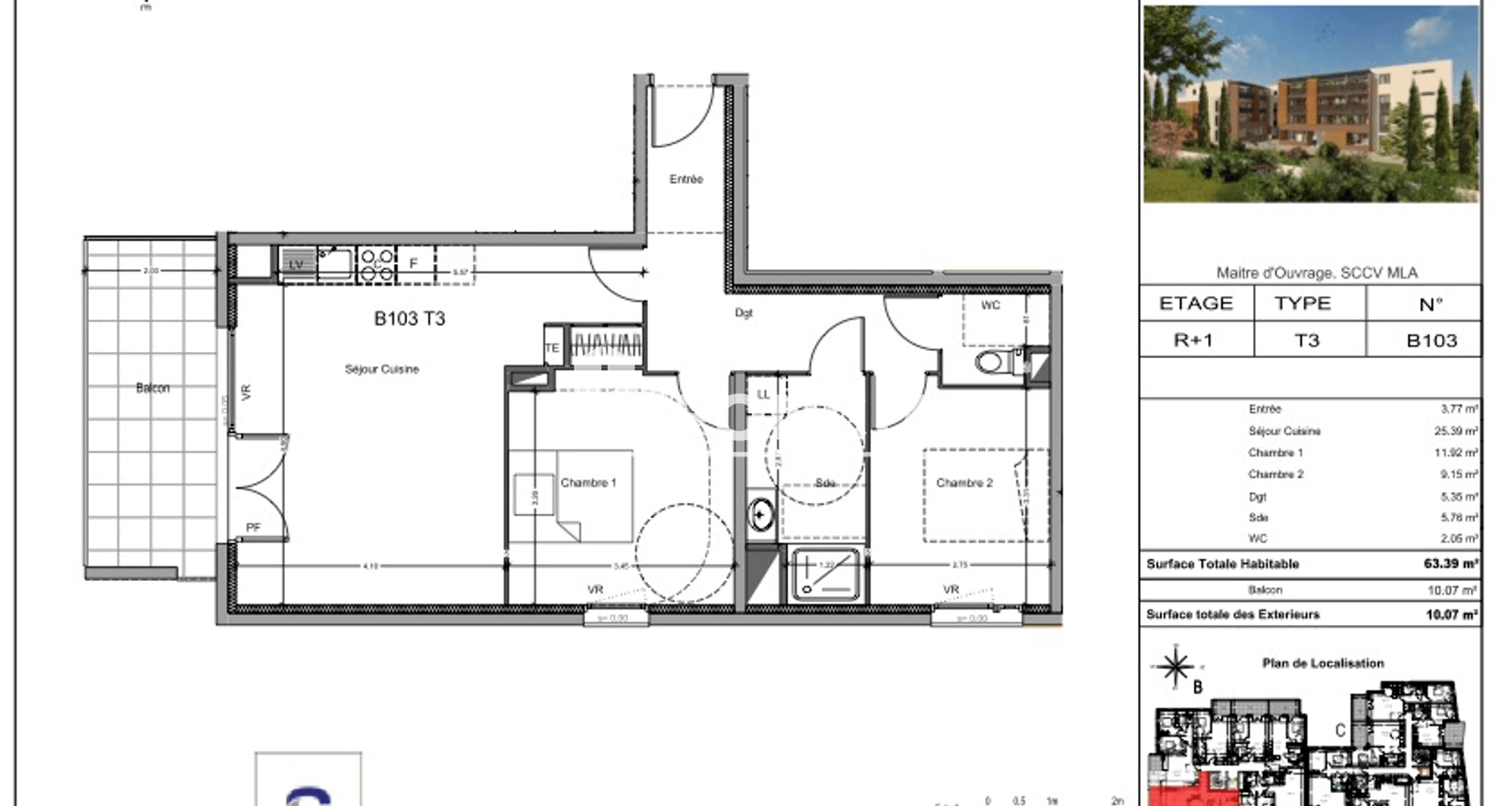 Appartement 3 pièces (63.39 m²) à louer - Morières-lès-avignon (84310)