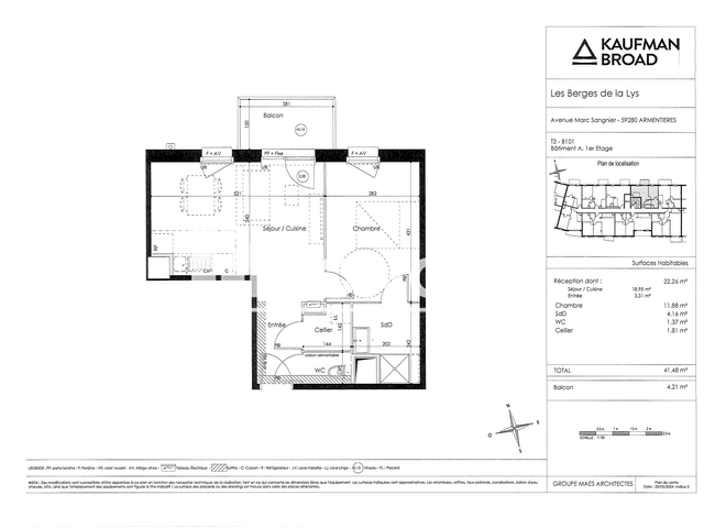Appartement 2 pièces (41.48 m²) à louer - Armentieres (59280)