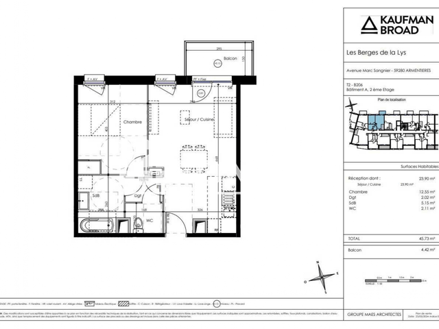 Appartement 2 pièces (45.73 m²) à louer - Armentieres (59280)