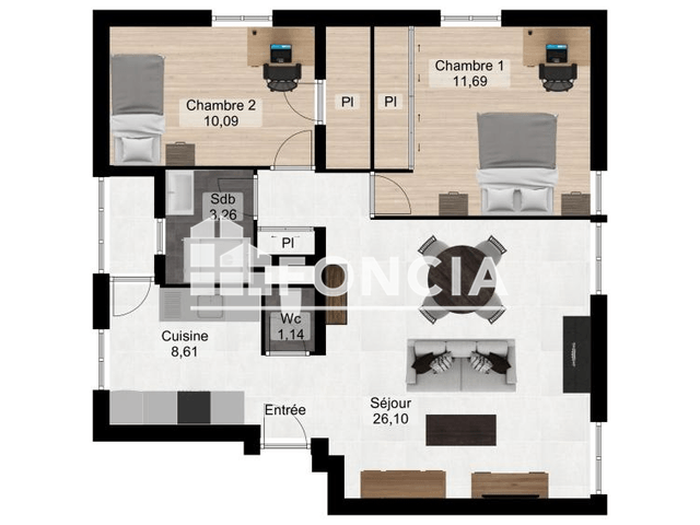Appartement 3 pièces (64.65 m²) à louer - Saint Martin D'heres (38400)