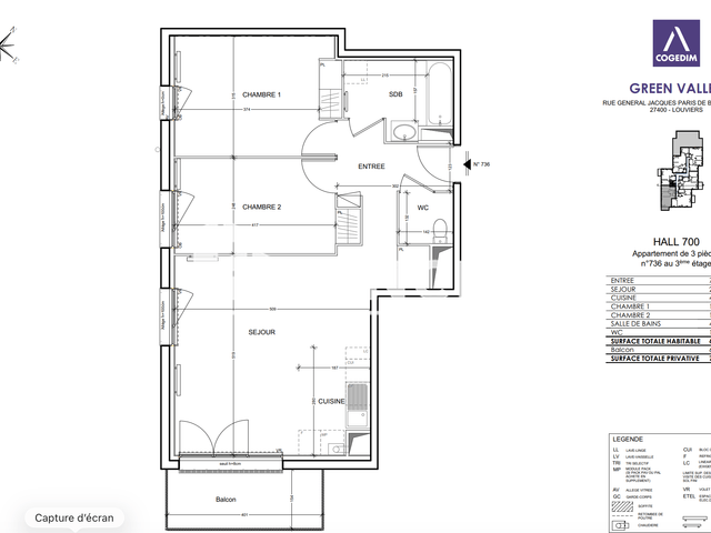 Appartement 3 pièces (64.81 m²) à louer - Louviers (27400)