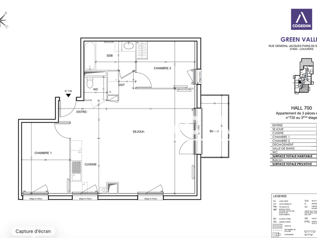 Appartement 3 pièces (72.01 m²) à louer - Louviers (27400)