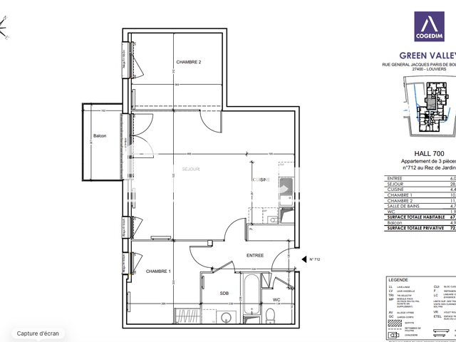 Appartement 3 pièces (67.5 m²) à louer - Louviers (27400)