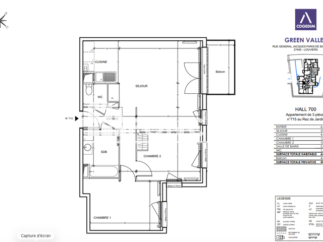 Appartement 3 pièces (63.83 m²) à louer - Louviers (27400)