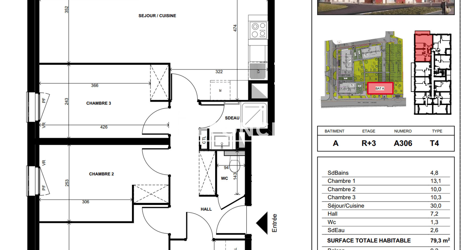 Appartement 4 pièces (79.3 m²) à louer - Lens (62300)