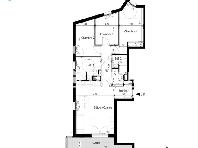 Appartement 4 pièces (79.4 m²) à louer - Tours (37200)