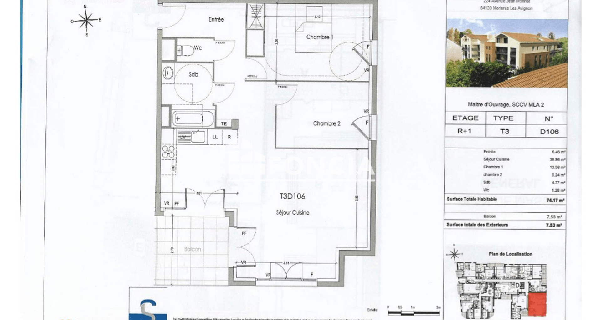 Appartement 3 pièces (74.17 m²) à louer - Morières-lès-avignon (84310)