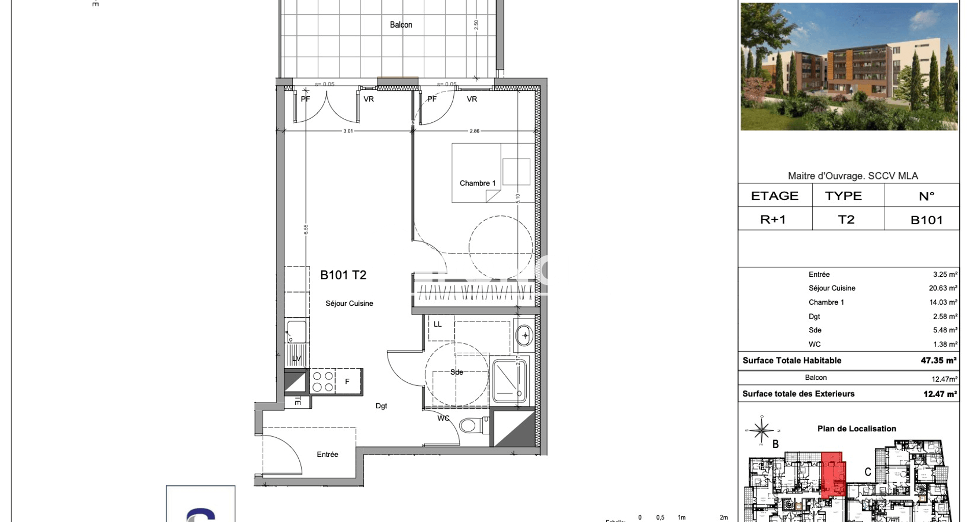 Appartement 2 pièces (47.35 m²) à louer - Morières-lès-avignon (84310)