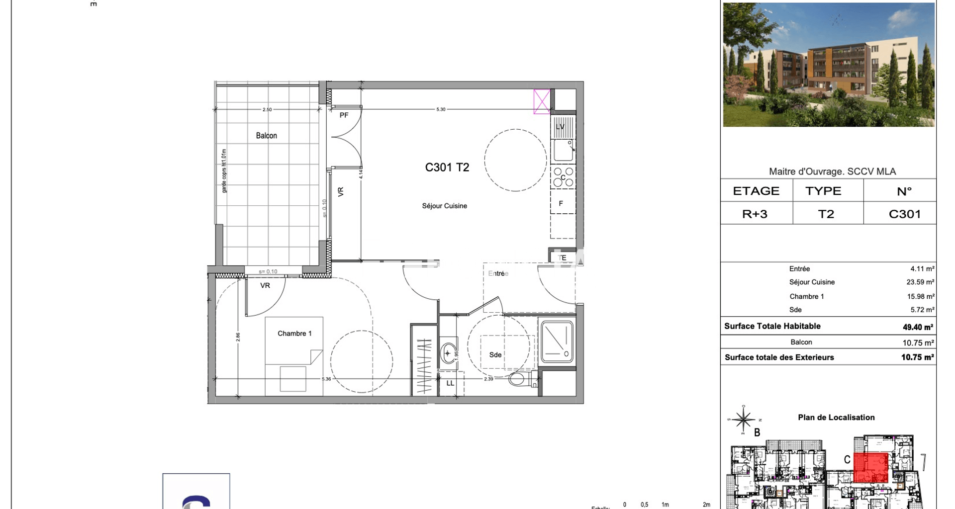 Appartement 2 pièces (49.4 m²) à louer - Morières-lès-avignon (84310)