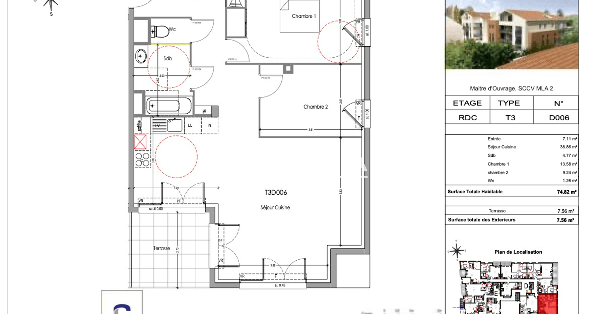 Appartement 3 pièces (74.82 m²) à louer - Morières-lès-avignon (84310)