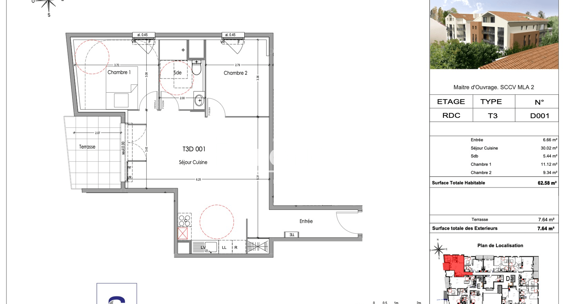 Appartement 3 pièces (62.58 m²) à louer - Morières-lès-avignon (84310)