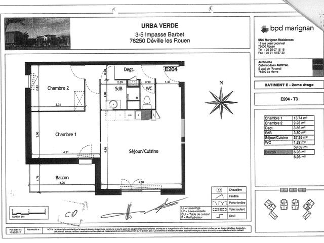 Appartement 3 pièces (59.89 m²) à louer - Déville-lès-rouen (76250)