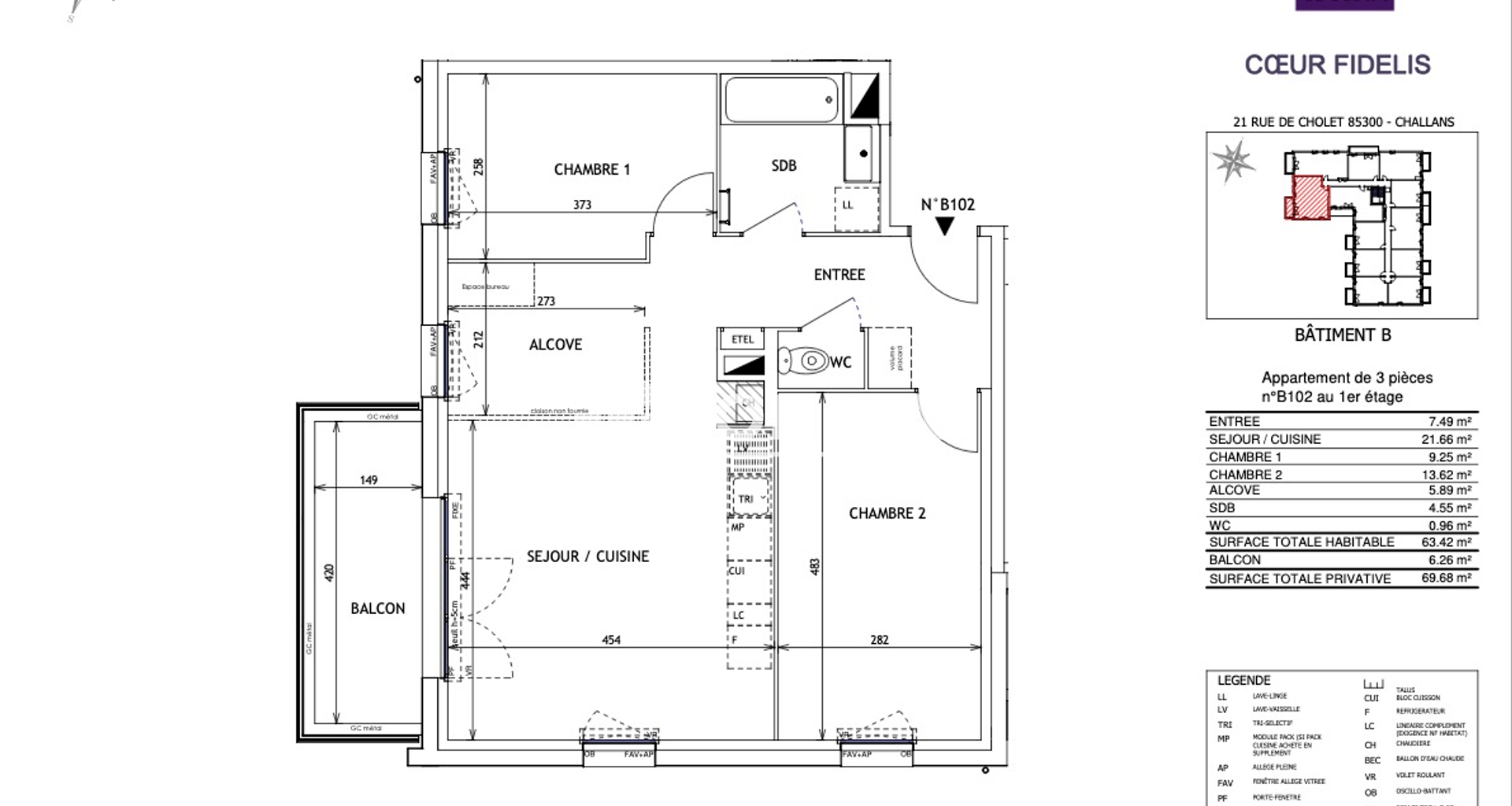 Appartement 3 pièces (63.42 m²) à louer - Challans (85300)