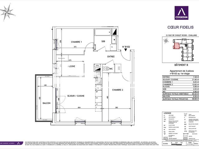 Appartement 3 pièces (63.42 m²) à louer - Challans (85300)