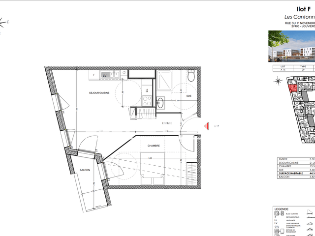 Appartement 2 pièces (44.1 m²) à louer - Louviers (27400)