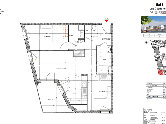 Appartement 3 pièces (64.34 m²) à louer - Louviers (27400)