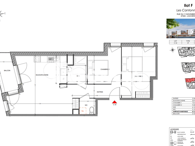 Appartement 3 pièces (61.34 m²) à louer - Louviers (27400)