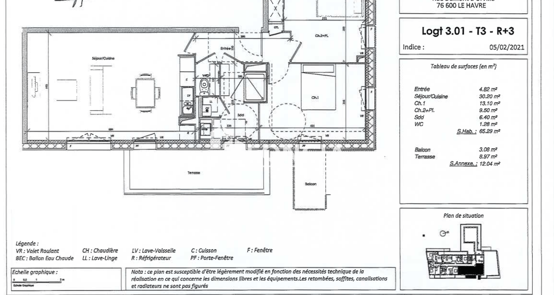 Appartement 3 pièces (65.29 m²) à louer - Le Havre (76600)