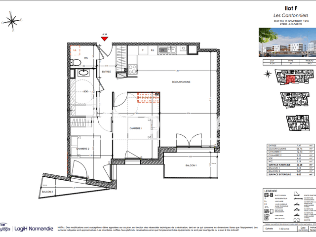 Appartement 3 pièces (63.08 m²) à louer - Louviers (27400)