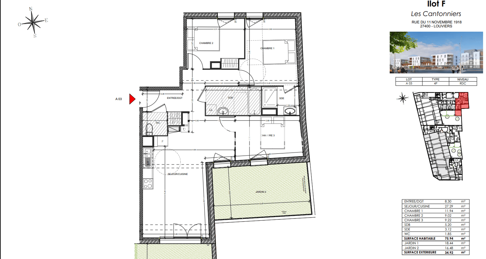 Appartement 4 pièces (75.94 m²) à louer - Louviers (27400)