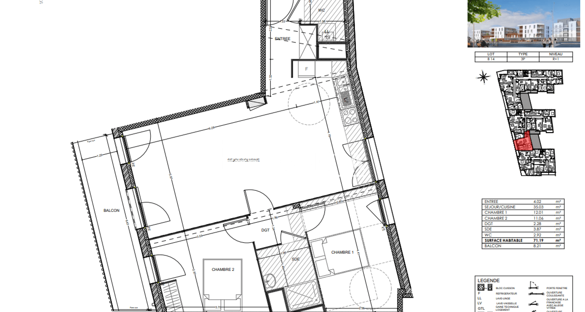 Appartement 3 pièces (71.19 m²) à louer - Louviers (27400)