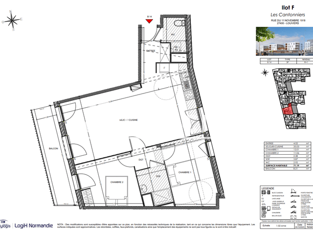 Appartement 3 pièces (71.19 m²) à louer - Louviers (27400)