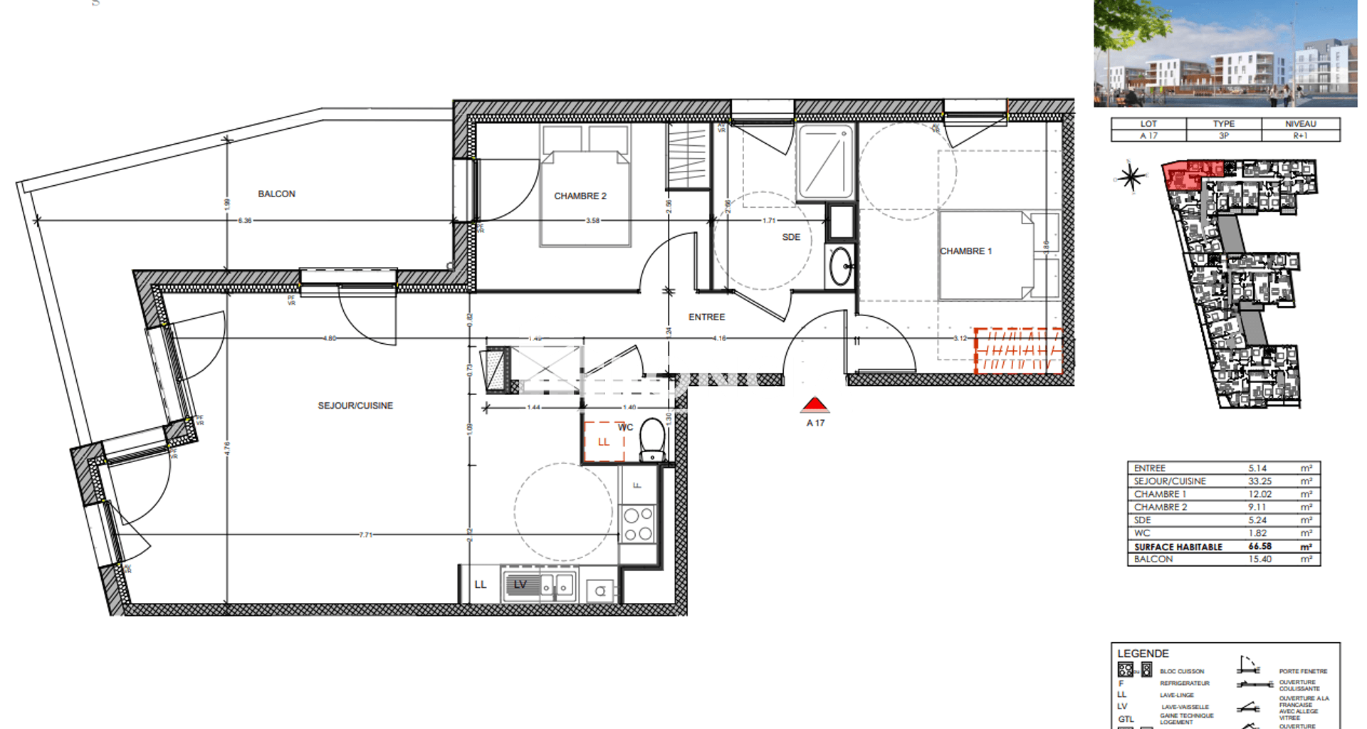 Appartement 3 pièces (66.58 m²) à louer - Louviers (27400)