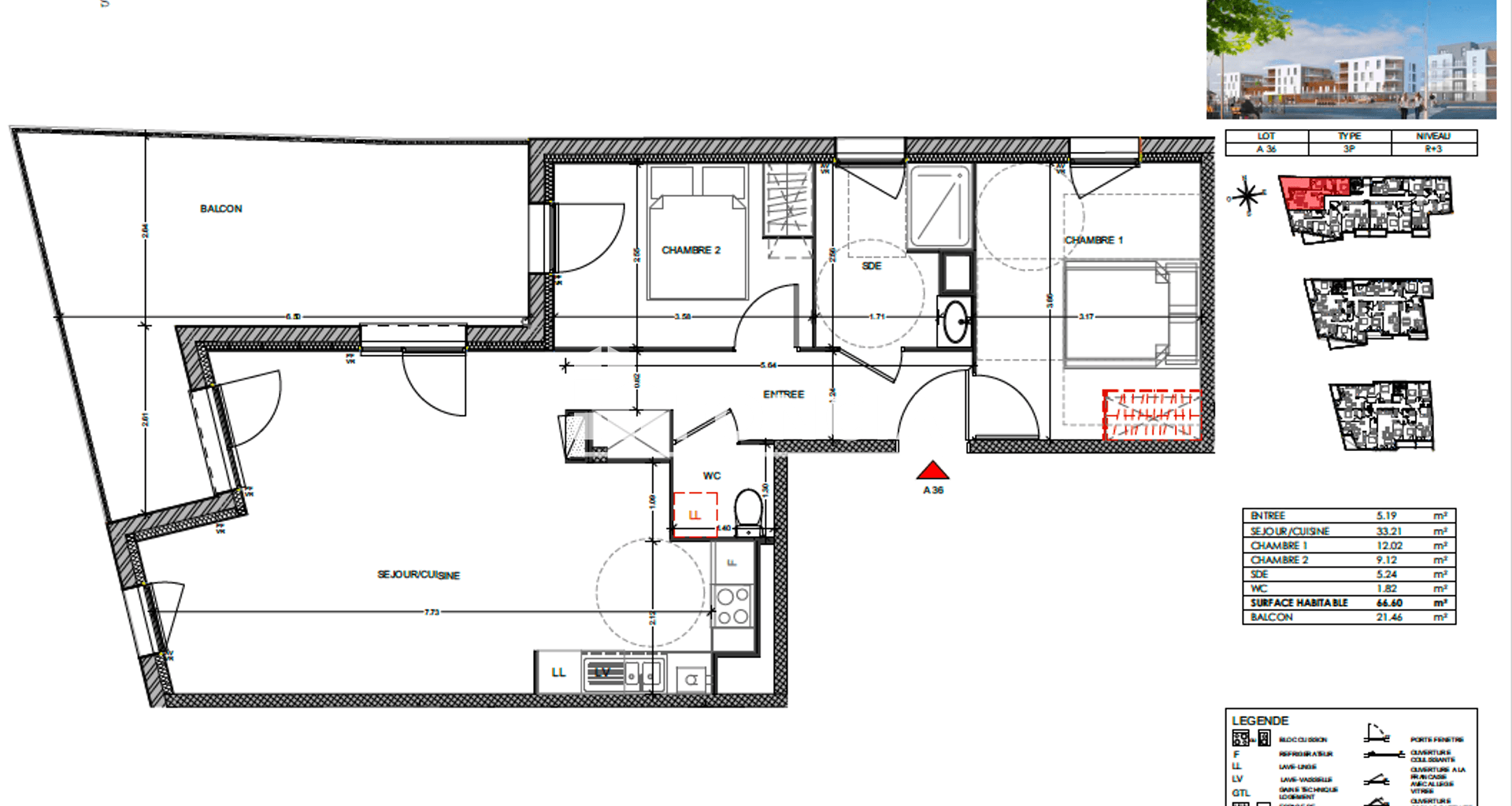 Appartement 3 pièces (66.6 m²) à louer - Louviers (27400)