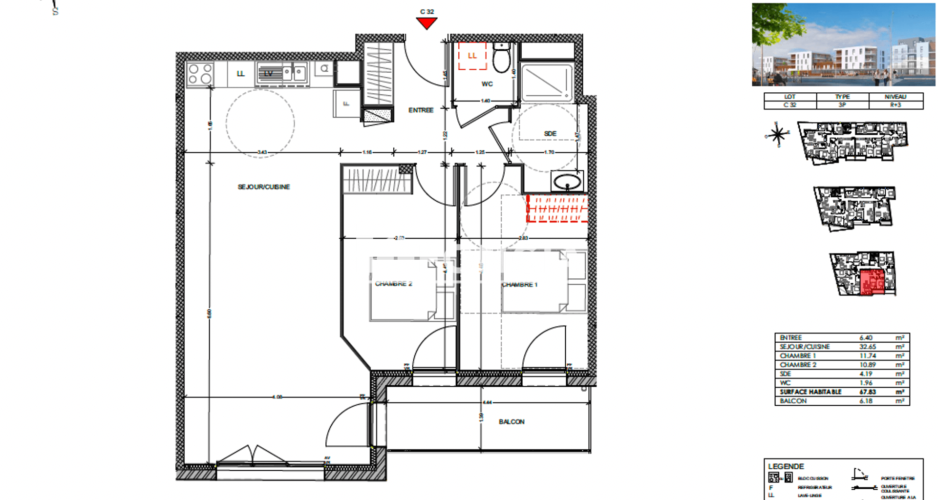 Appartement 3 pièces (67.83 m²) à louer - Louviers (27400)